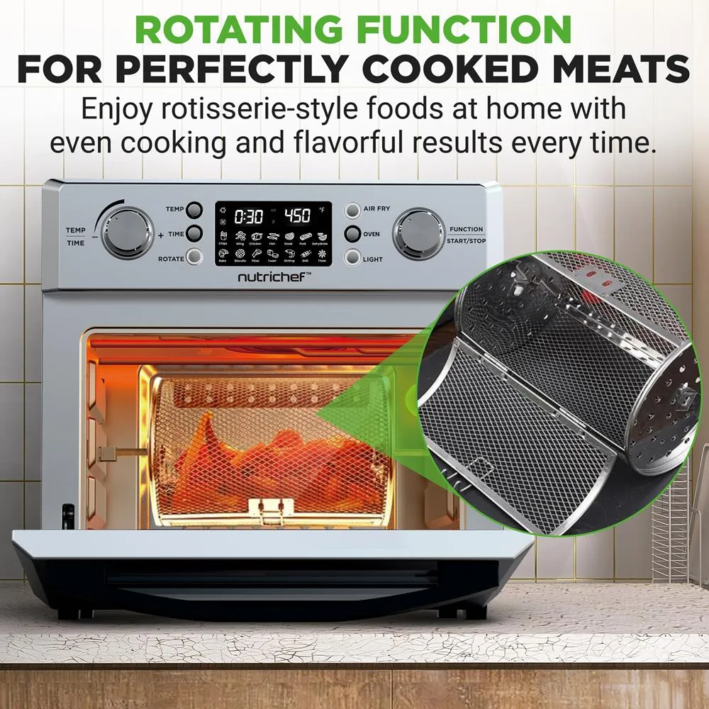 Nutrichef Four Air Fryer 26L Rôtisserie Argent