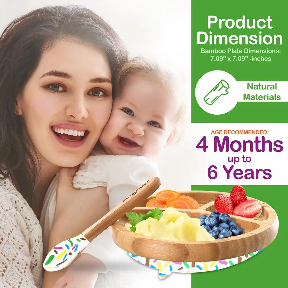 Nutrichef Sparkle Assiette Bébé Ventouse 3 Compartiments + Cuillère