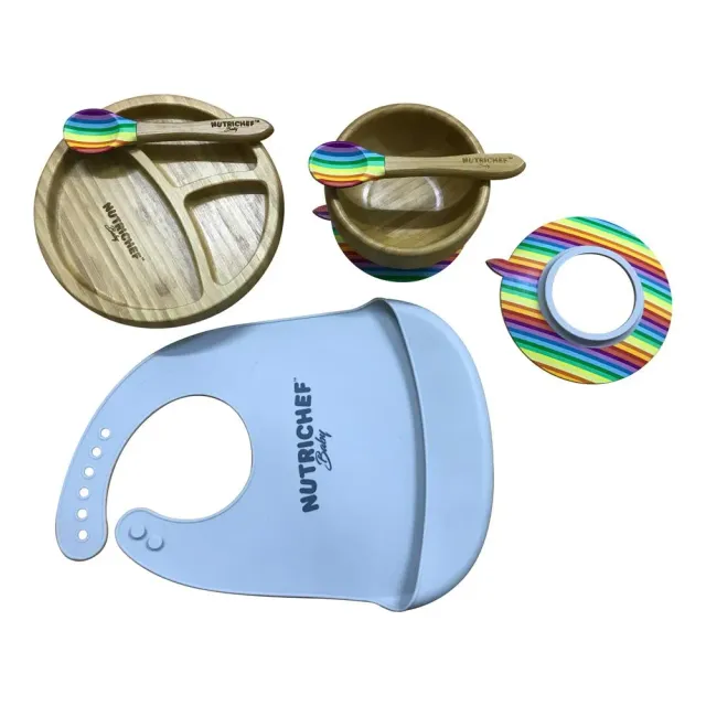 Nutrichef set repas bébé bambou silicone ventouses