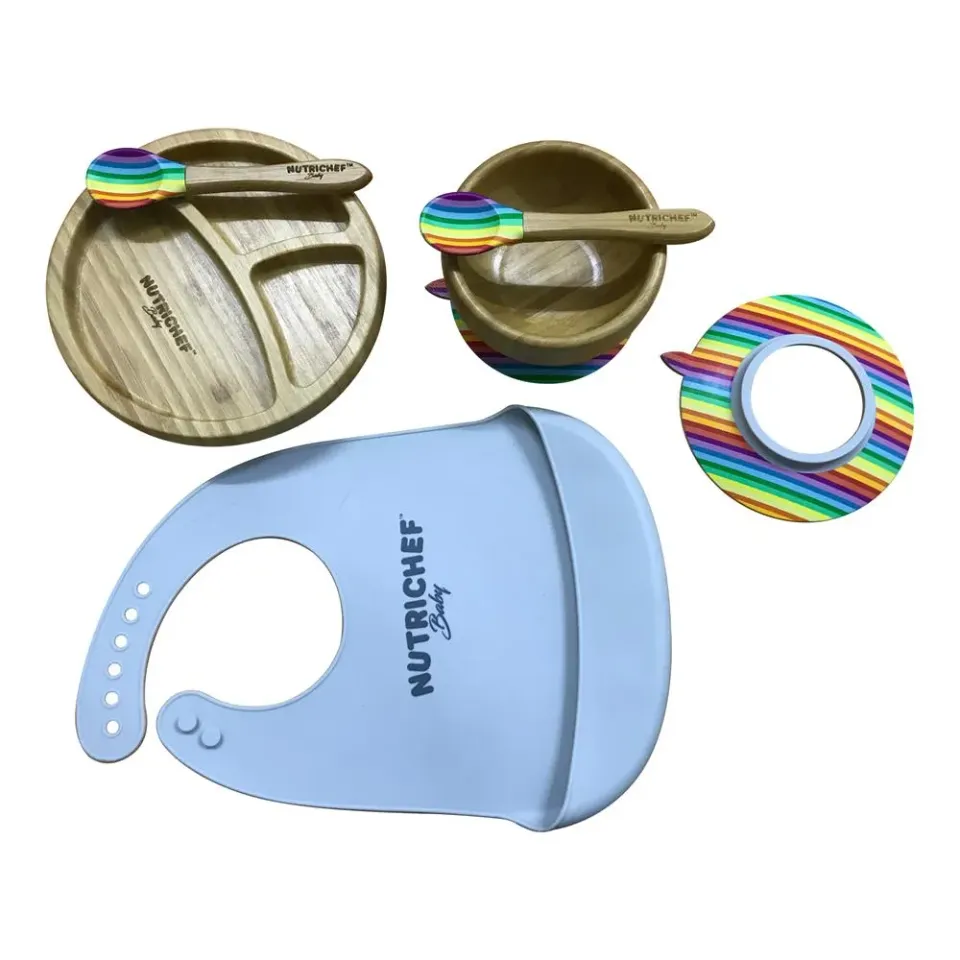 Nutrichef set repas bébé bambou silicone ventouses