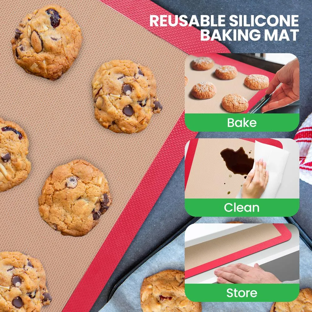Nutrichef tapis cuisson silicone rouge 2 pièces