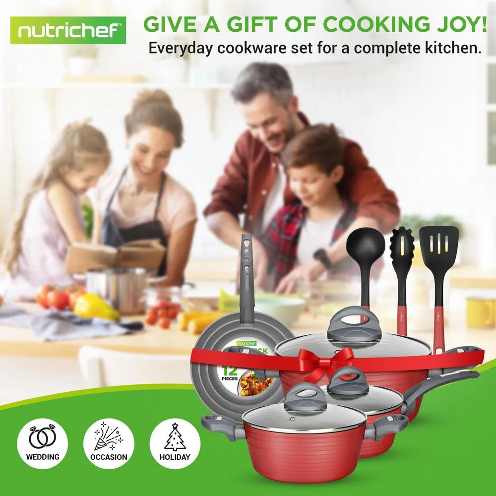 Nutrichef Batterie de cuisine antiadhésive 12 pièces rouge