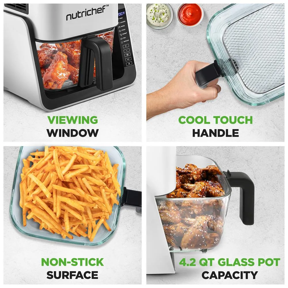 Nutrichef friteuse air fryer grill verre blanc 4 L 1500 W