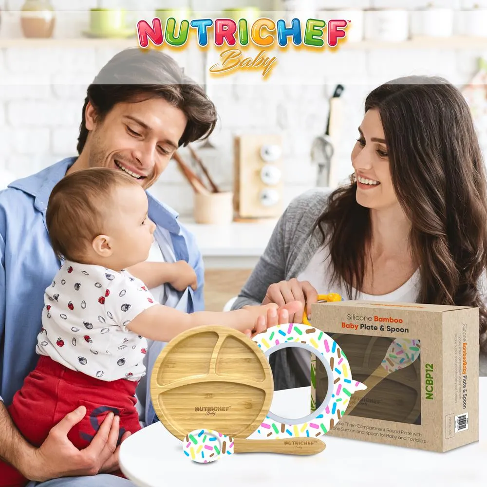 Nutrichef Sparkle Assiette Bébé Ventouse 3 Compartiments + Cuillère