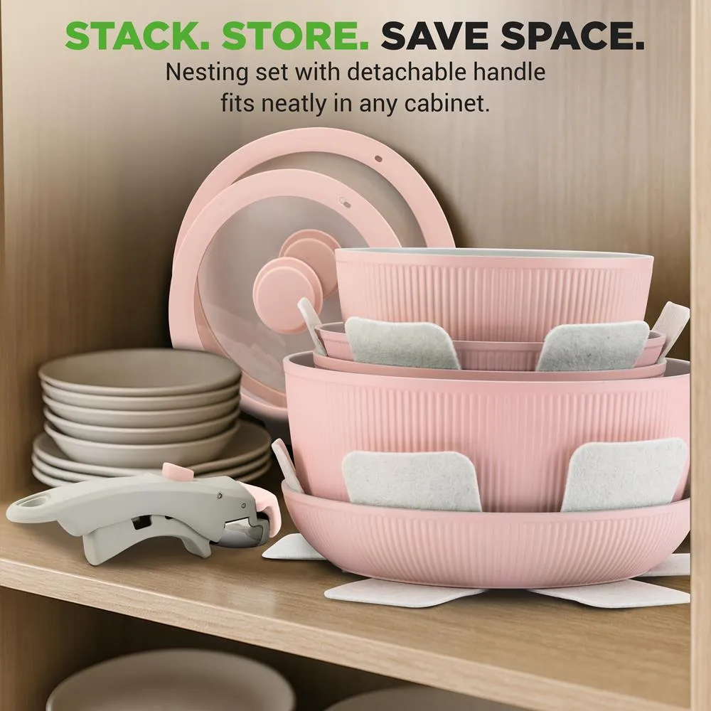 Nutrichef batterie cuisine céramique rose 18 pièces