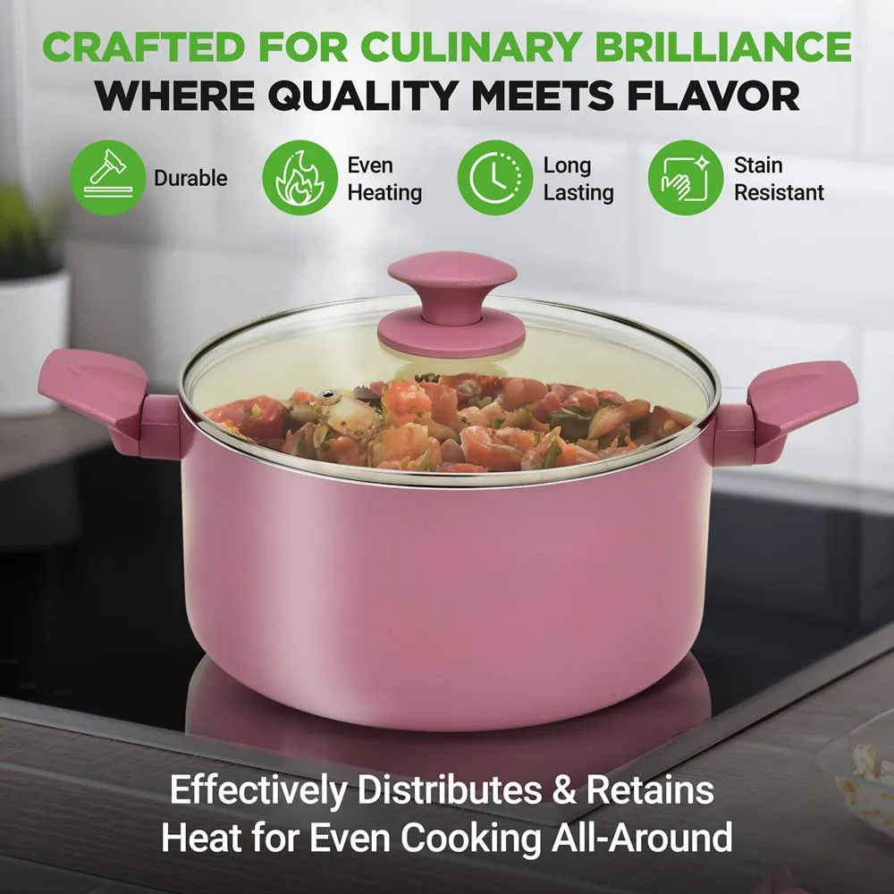 Nutrichef Batterie Cuisine Céramique 54 Pièces Rose Induction