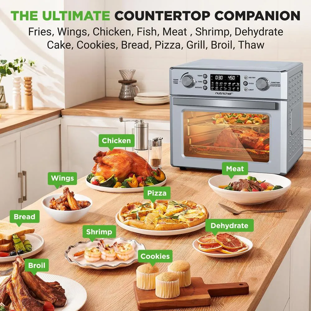 Nutrichef Four Air Fryer 26L Rôtisserie Argent