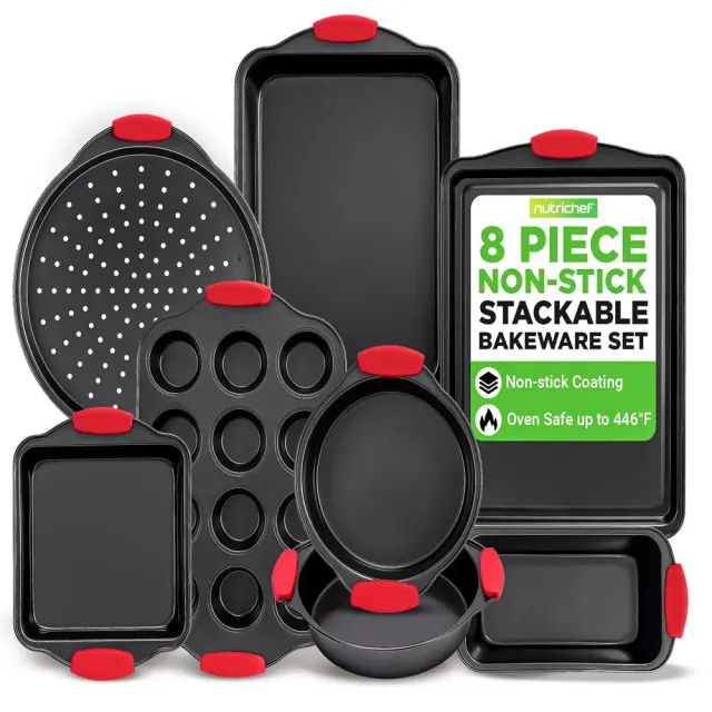Nutrichef set pâtisserie antiadhésif 8 pièces rouge