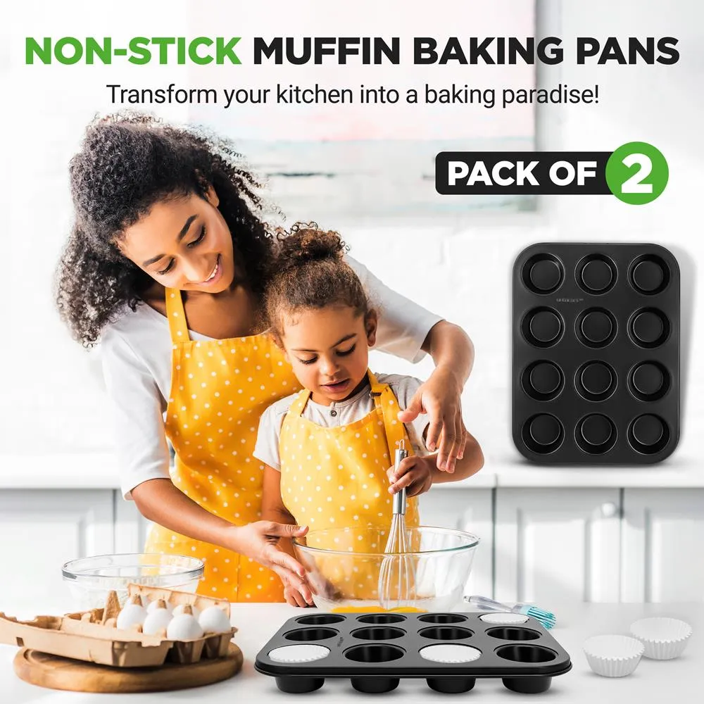 Nutrichef moules à muffins 12 empreintes lot de 2 + 100 caissettes
