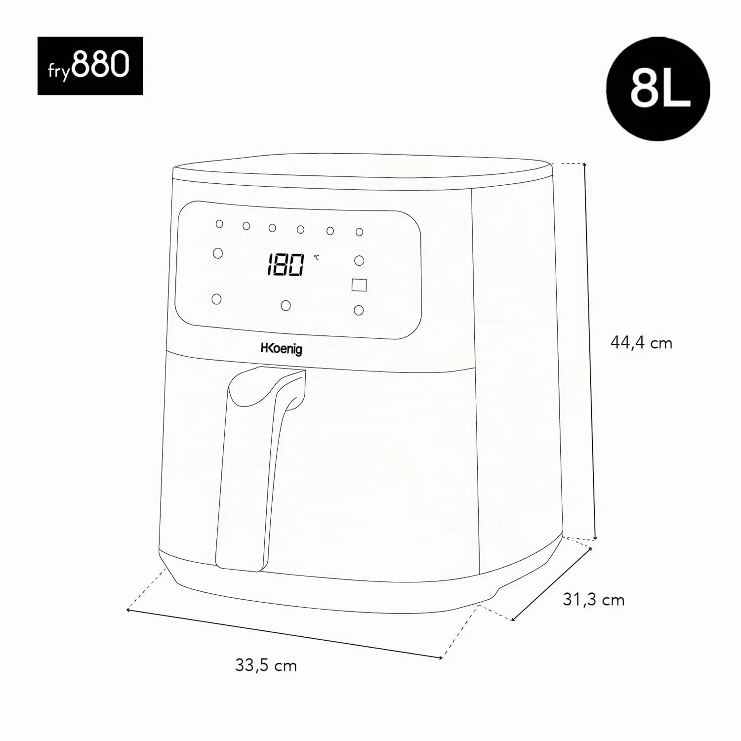 H.Koenig FRY880 friteuse sans huile 8 L XXL tactile