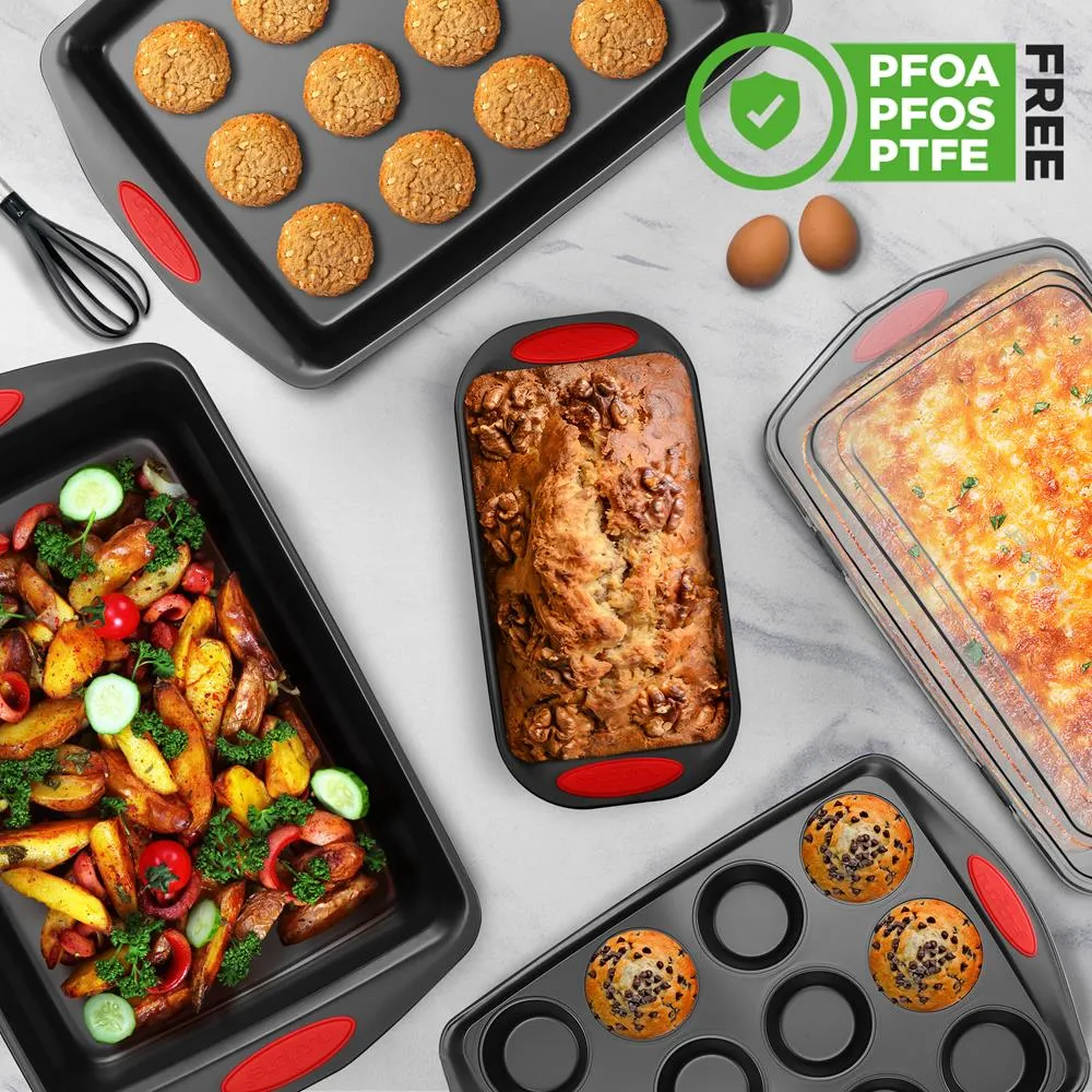 Nutrichef set moules pâtisserie 6 pièces poignées rouges