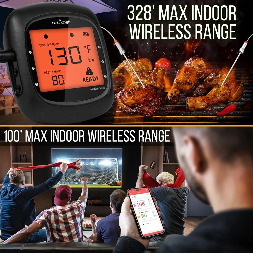 Nutrichef thermomètre barbecue bluetooth 2 sondes LCD inox