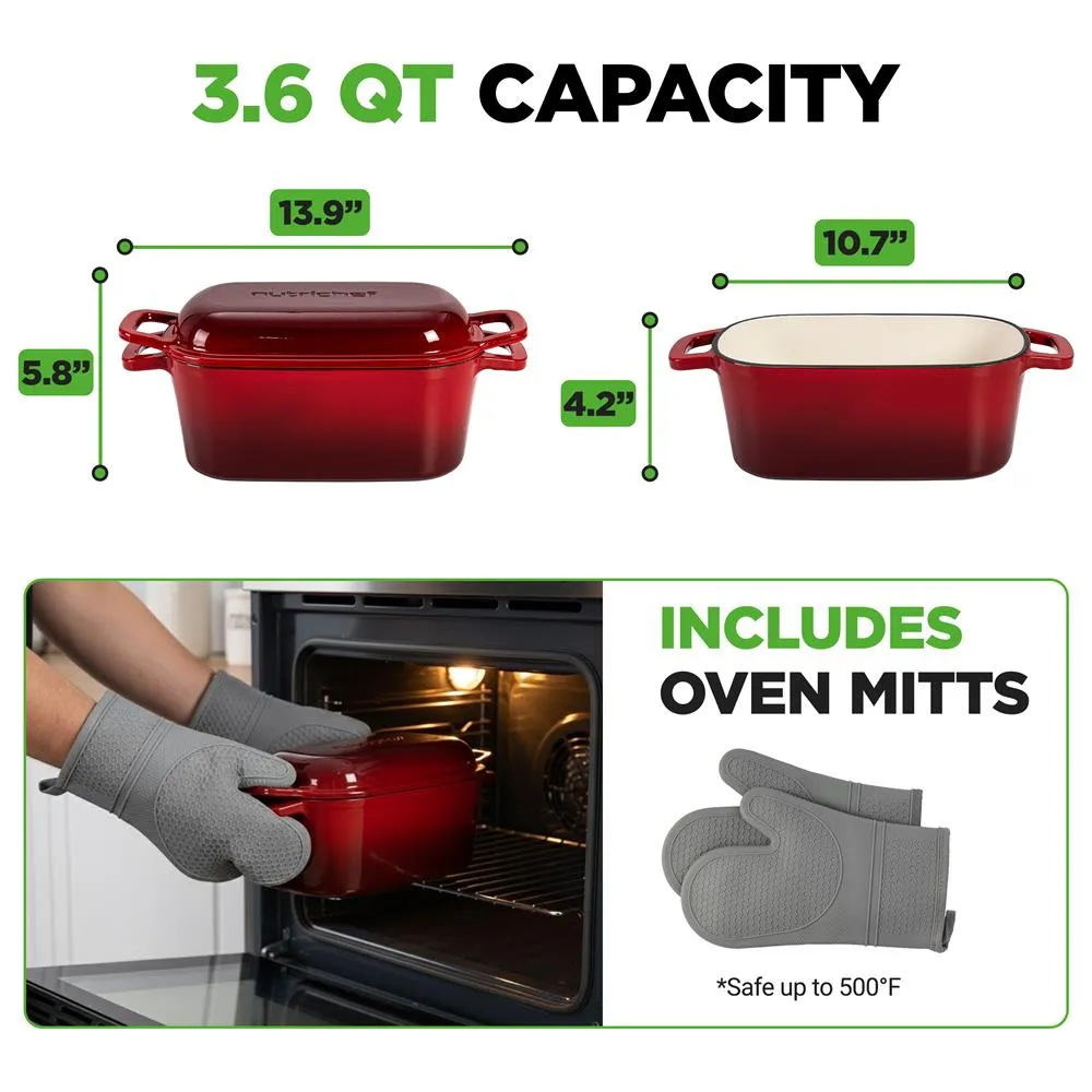 Nutrichef cocotte fonte émaillée rouge 3,4 L couvercle gants
