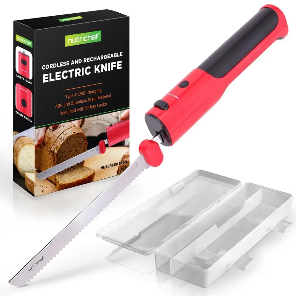 Nutrichef Couteau Électrique Sans Fil Rouge Lames Inox