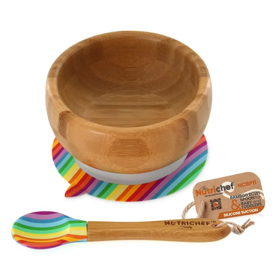 Nutrichef Bol Bébé Bambou Ventouse Arc-en-ciel + Cuillère