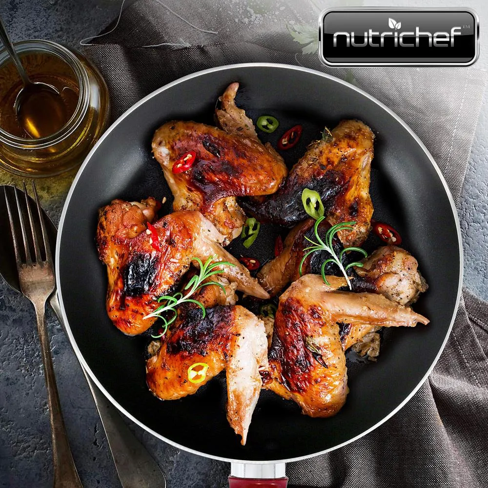 Nutrichef Poêle antiadhésive 8 pouces rouge noir