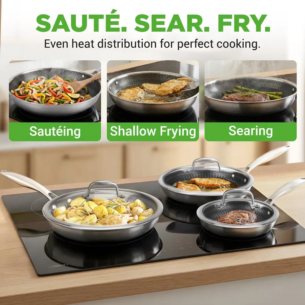 Nutrichef set 6 poêles inox antiadhésives 20-30 cm
