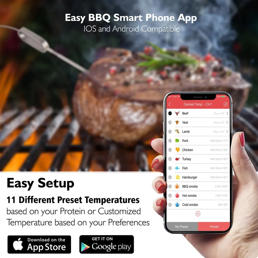 Nutrichef PWIRBBQ60 Thermomètre BBQ Bluetooth 2 Sondes