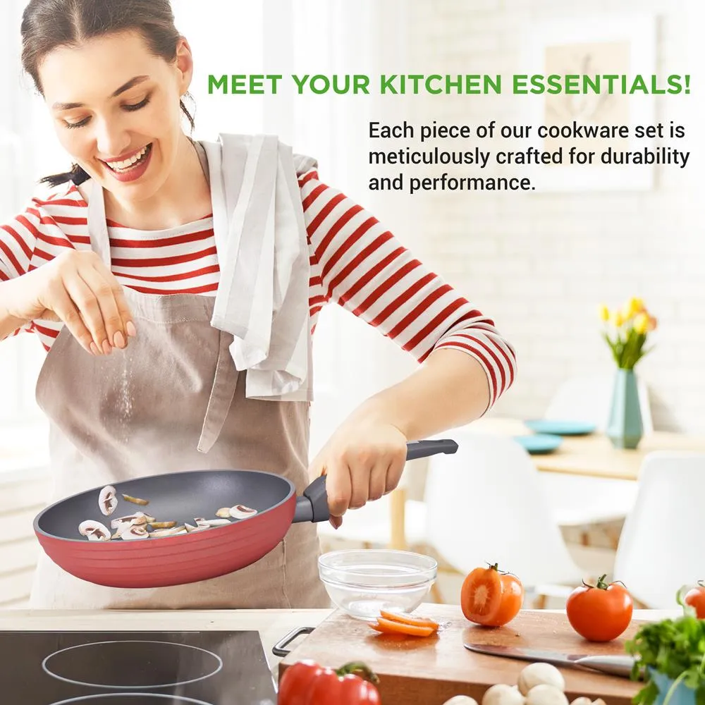 Nutrichef Batterie de cuisine antiadhésive 12 pièces rouge