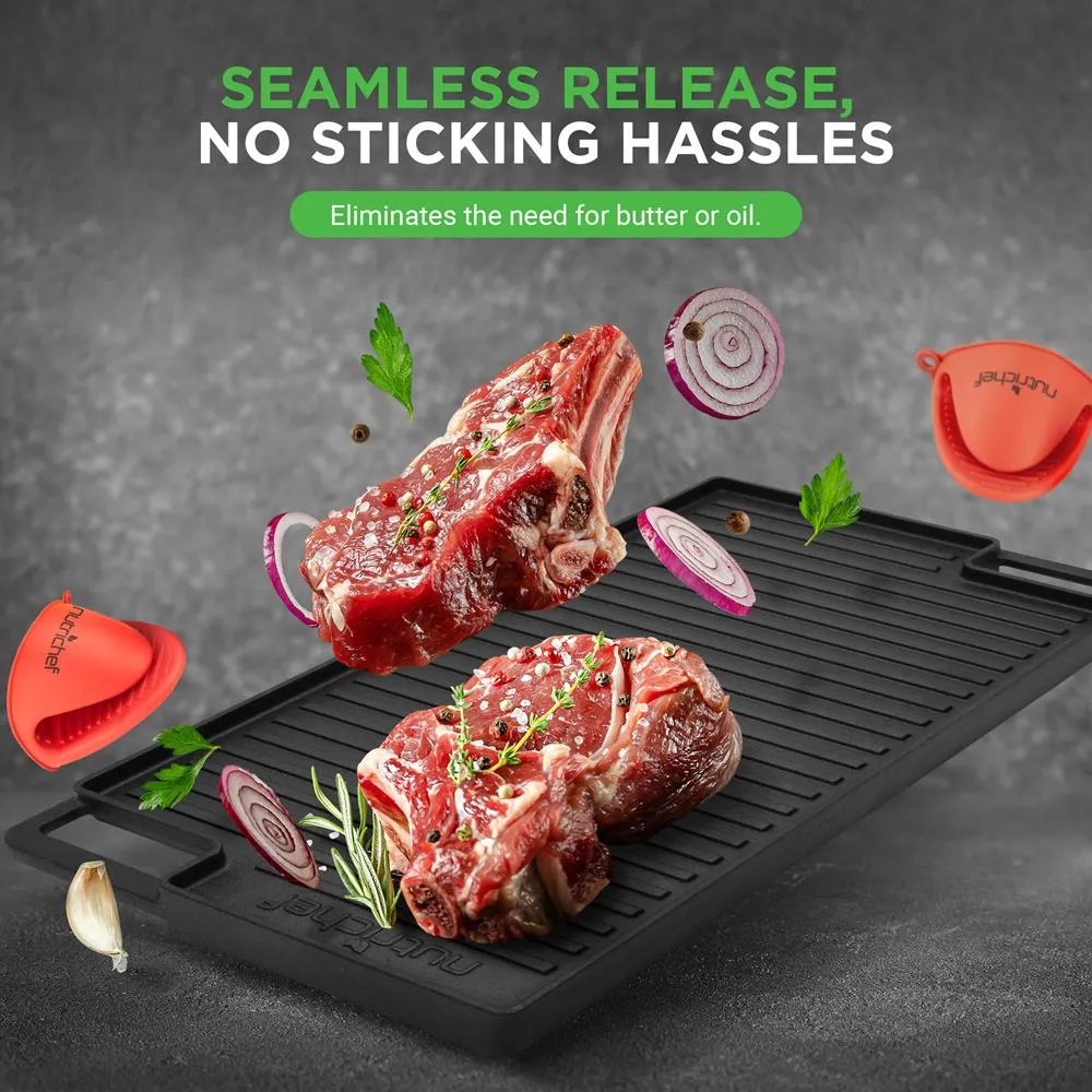 Nutrichef Grill Fonte Réversible Plancha 45 cm Double Face