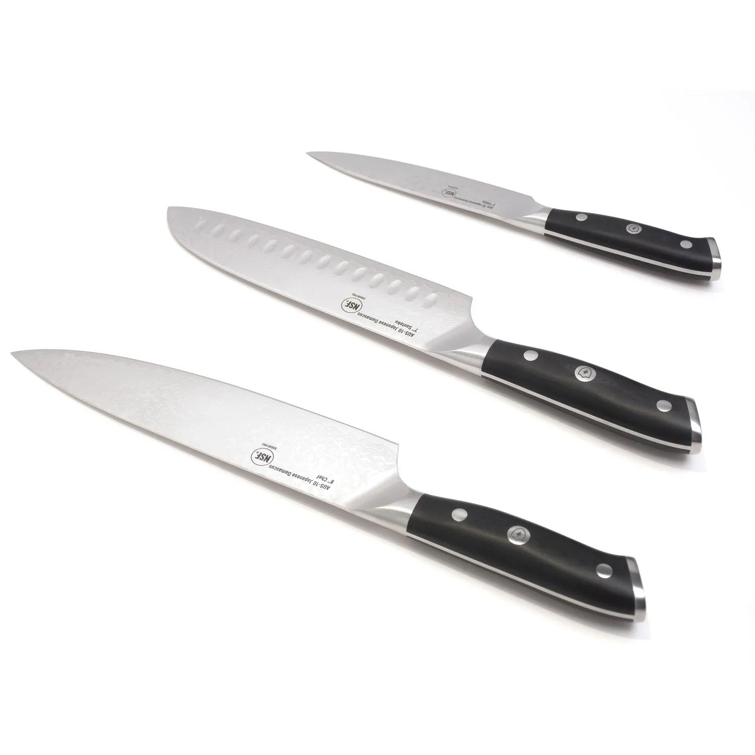 Thor set 3 couteaux Damas AUS-10 chef santoku utilitaire