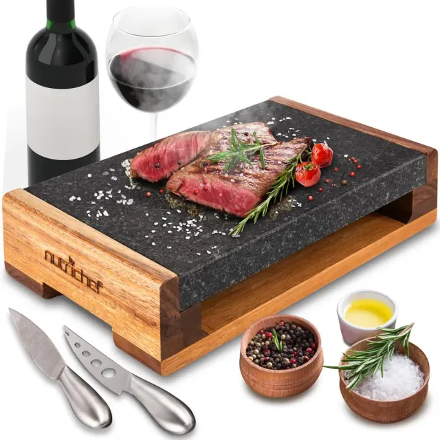 Nutrichef pierre à griller granit avec planche et couteaux