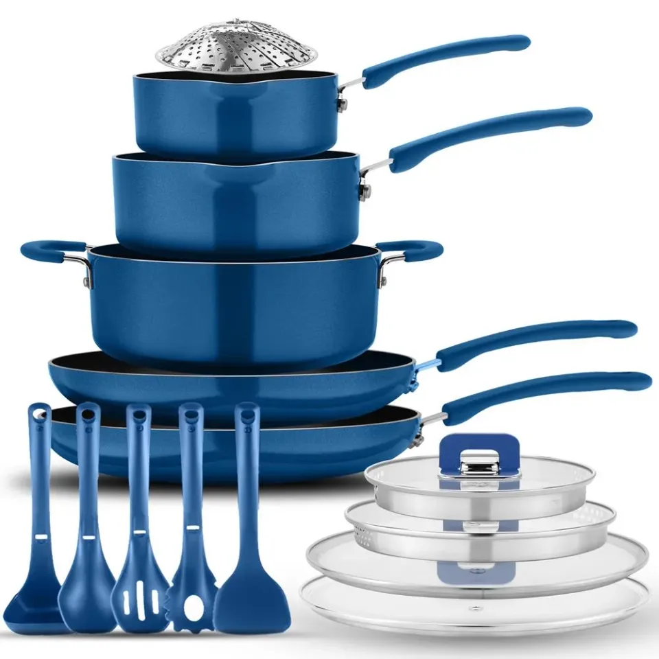 Nutrichef batterie de cuisine 17 pièces bleue induction