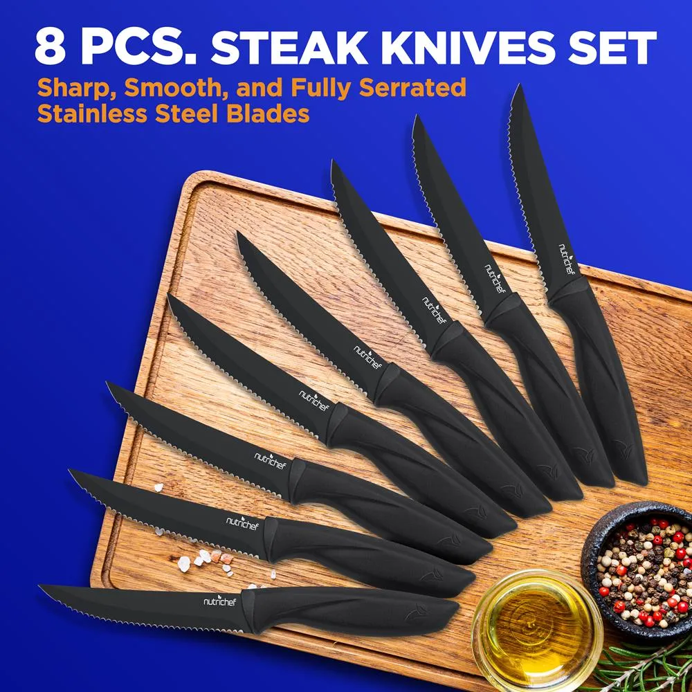 Nutrichef NCSK8BK couteaux steak 8 pièces lame crantée