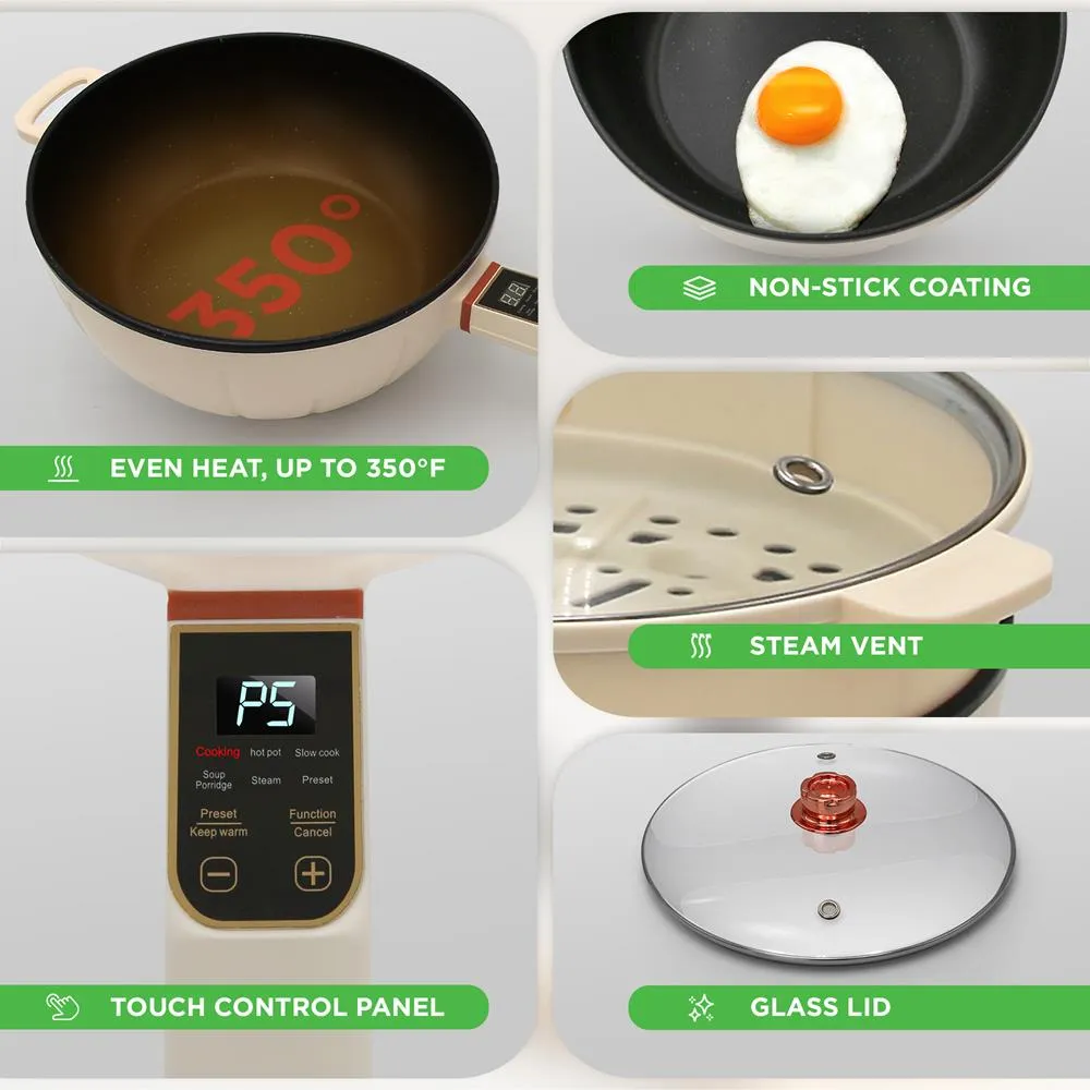 Nutrichef poêle électrique multifonction 4 L + cuit-vapeur