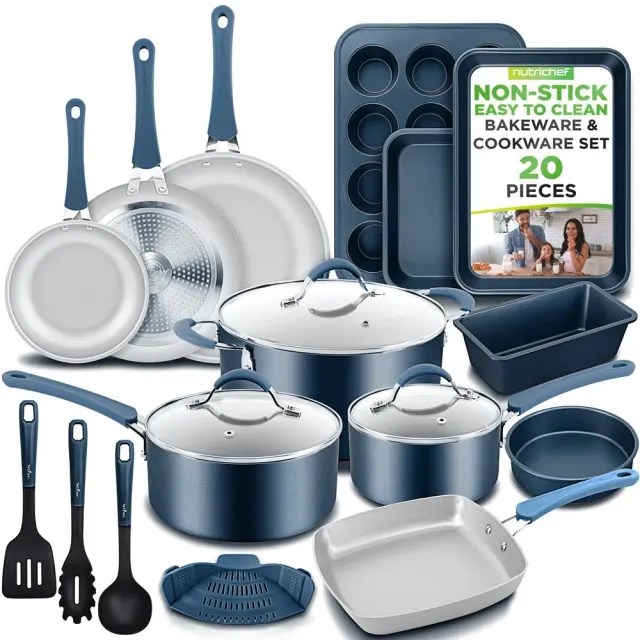 Nutrichef batterie cuisine 20 pièces antiadhésive bleu