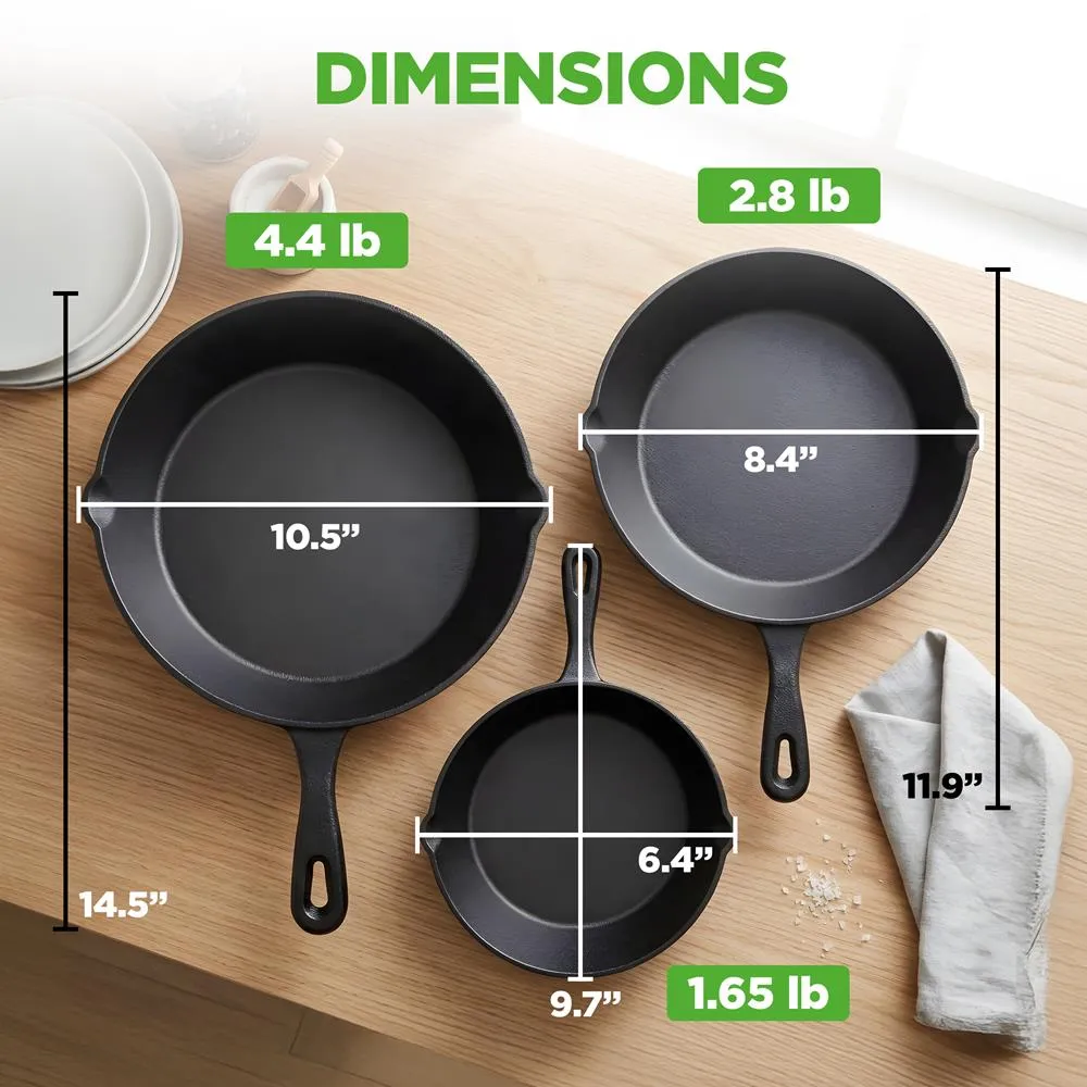 Nutrichef set 3 poêles fonte 15/20/25 cm pré-culottées
