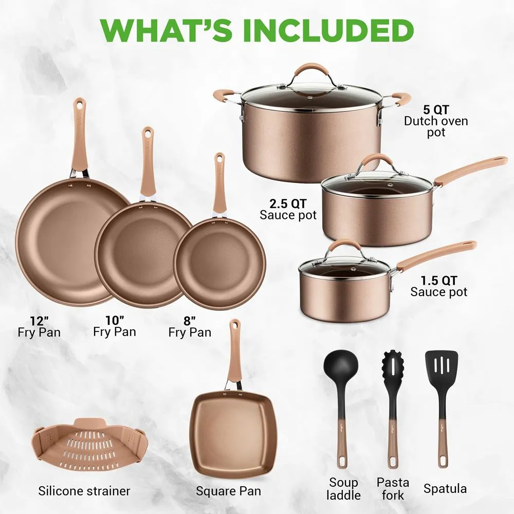 Nutrichef batterie cuisine 14 pièces antiadhésive doré