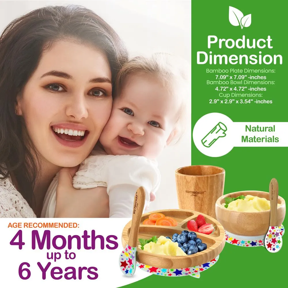 Nutrichef Stars Set Vaisselle Bambou Enfant Ventouse