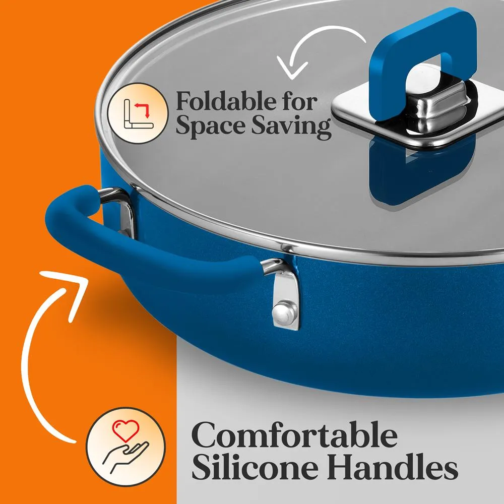 Nutrichef Sauteuse Antiadhésive 3,7 Qt Bleue Couvercle