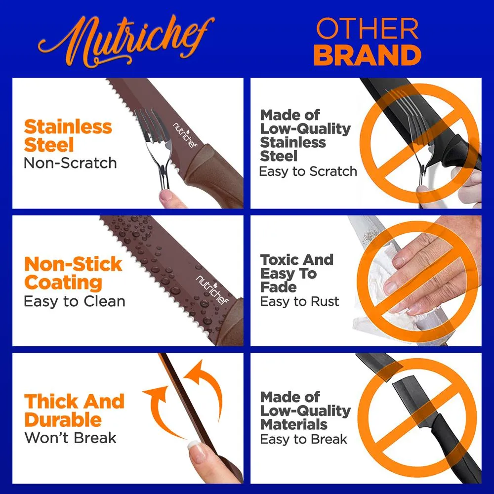 Nutrichef NCSK8BW set 8 couteaux steak marron antiadhésifs