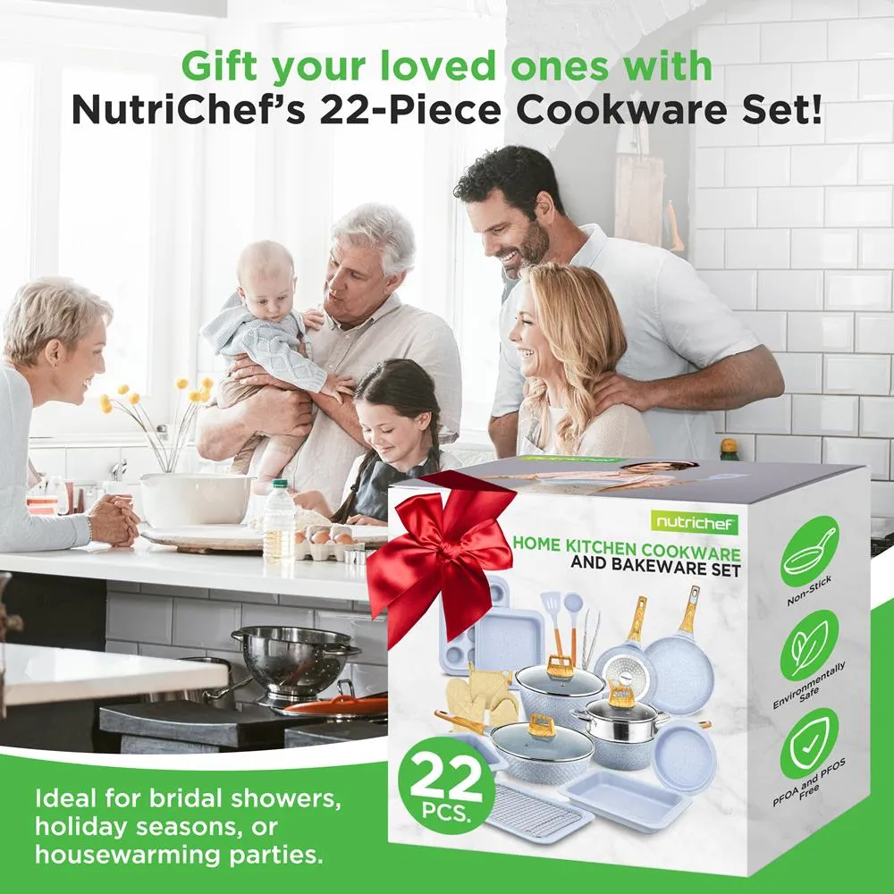 Nutrichef batterie de cuisine 22 pièces revêtement marbre gris lune