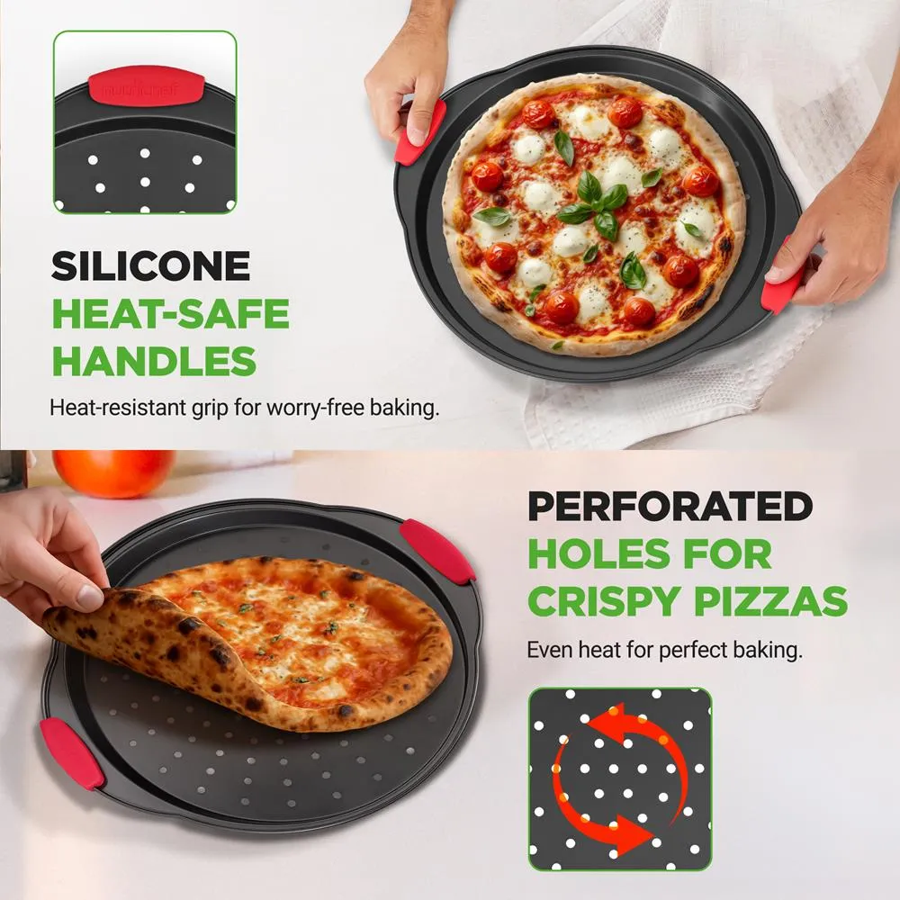Nutrichef plaque pizza perforée antiadhésive 33 cm grise