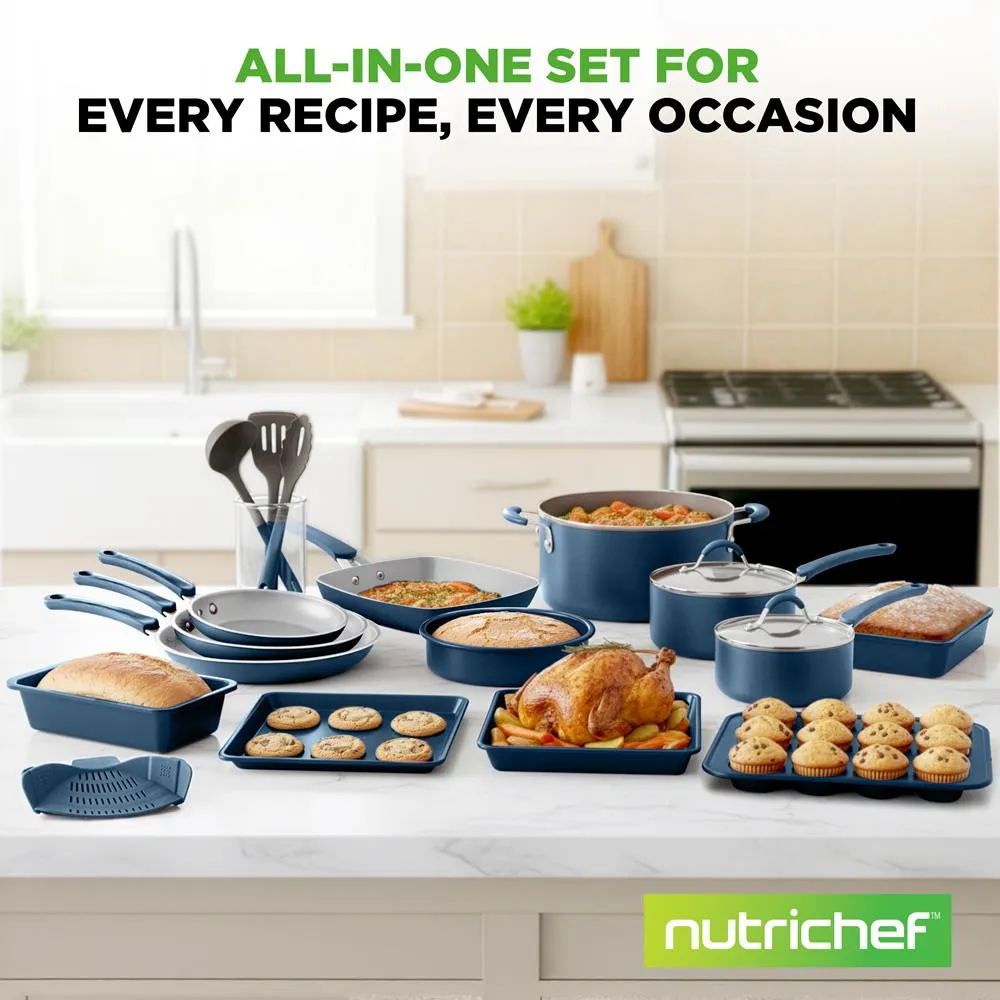 Nutrichef batterie cuisine 20 pièces antiadhésive bleu