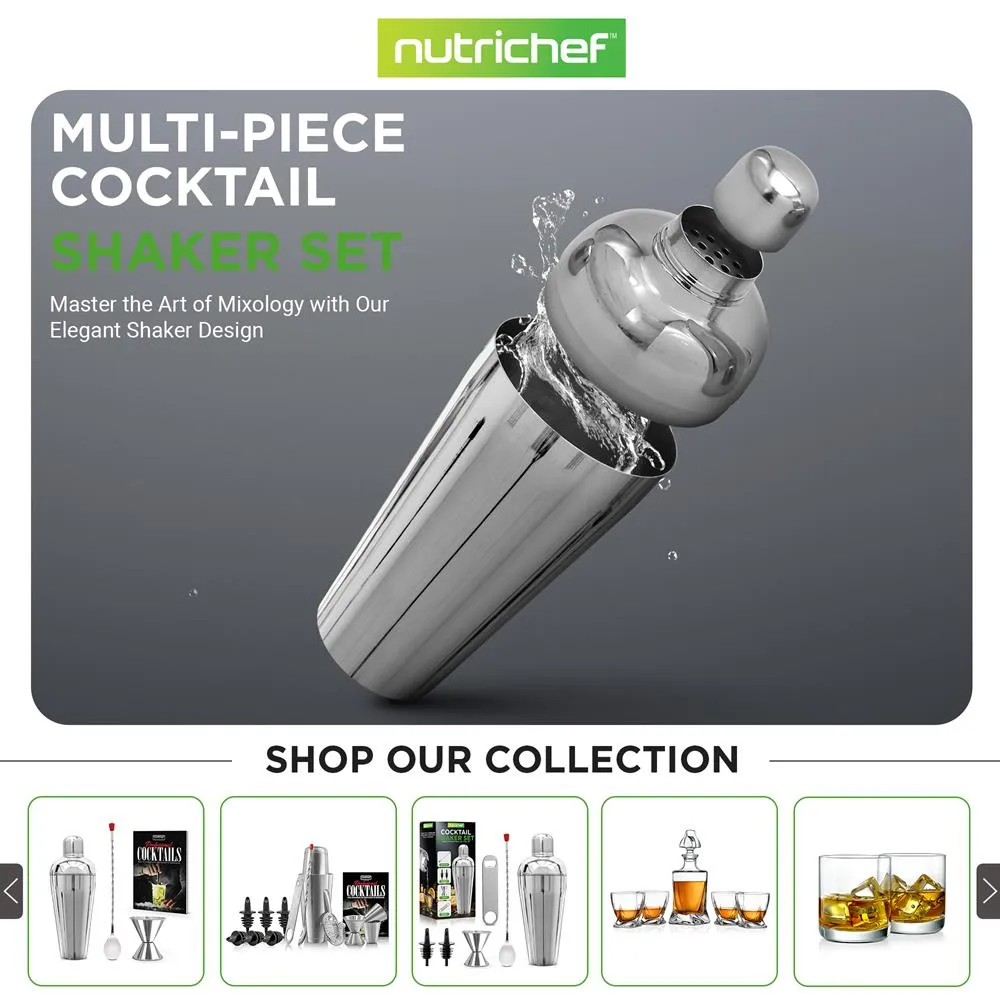 Nutrichef Kit Shaker Cocktail Inox 3 Pièces 750 ml