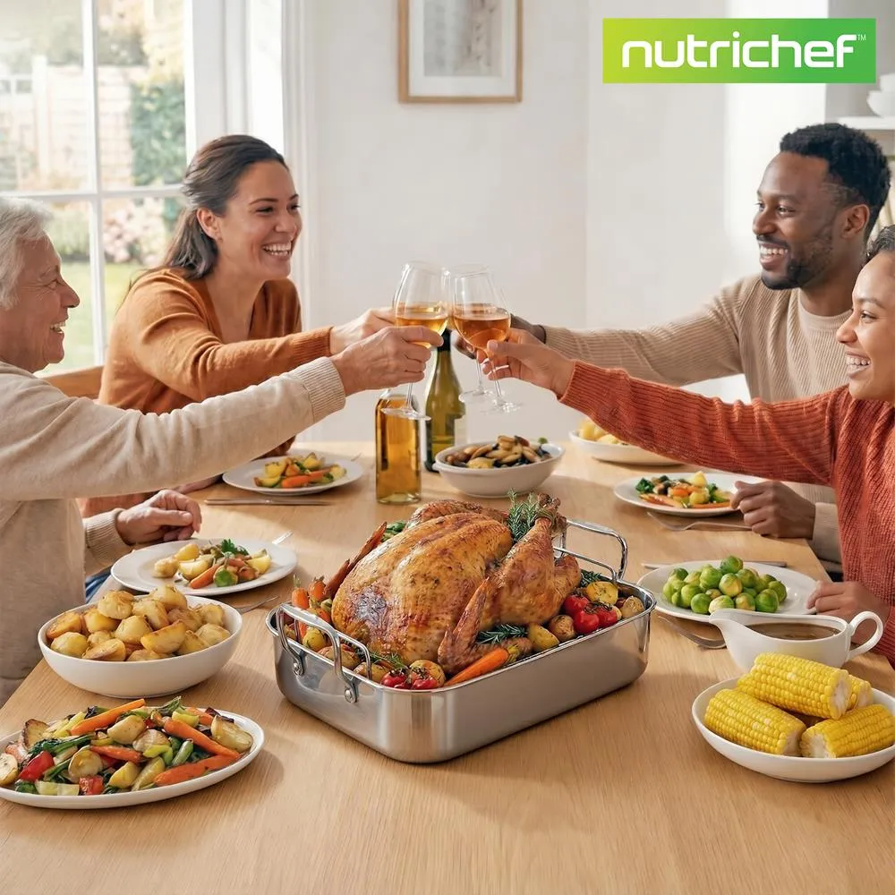 Nutrichef plat à rôtir inox 14 pouces avec grille