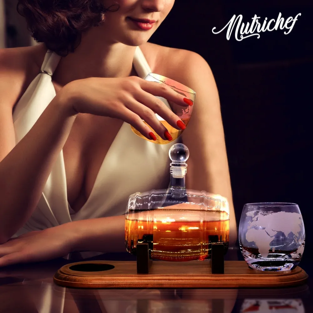 Nutrichef carafe whisky tonneau 750 ml 2 verres socle bois