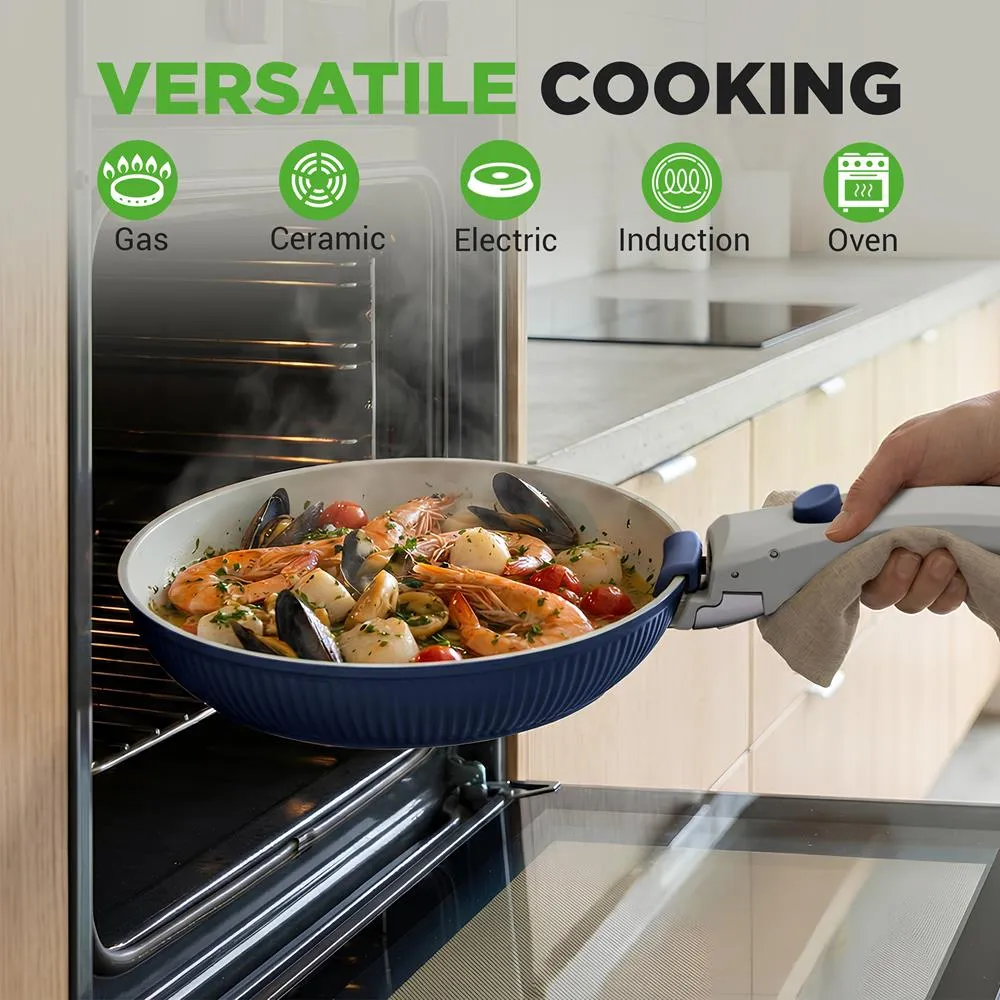 Nutrichef Batterie Cuisine 18 Pièces Céramique Bleue Amovible