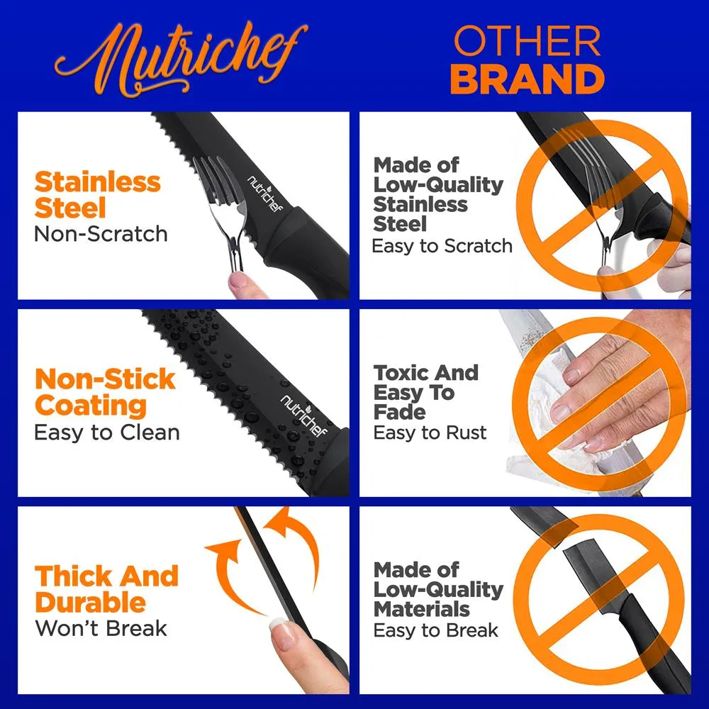 Nutrichef NCSK8BK couteaux steak 8 pièces lame crantée