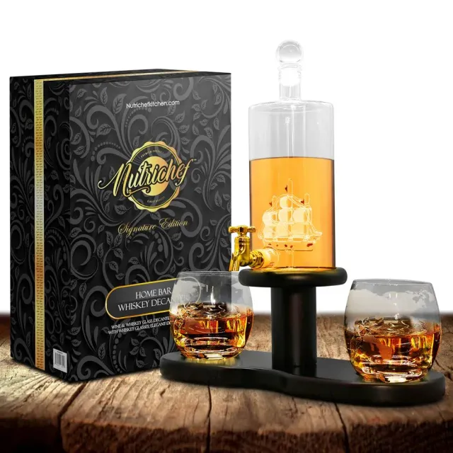 Nutrichef Carafe whisky globe 780 ml avec verres