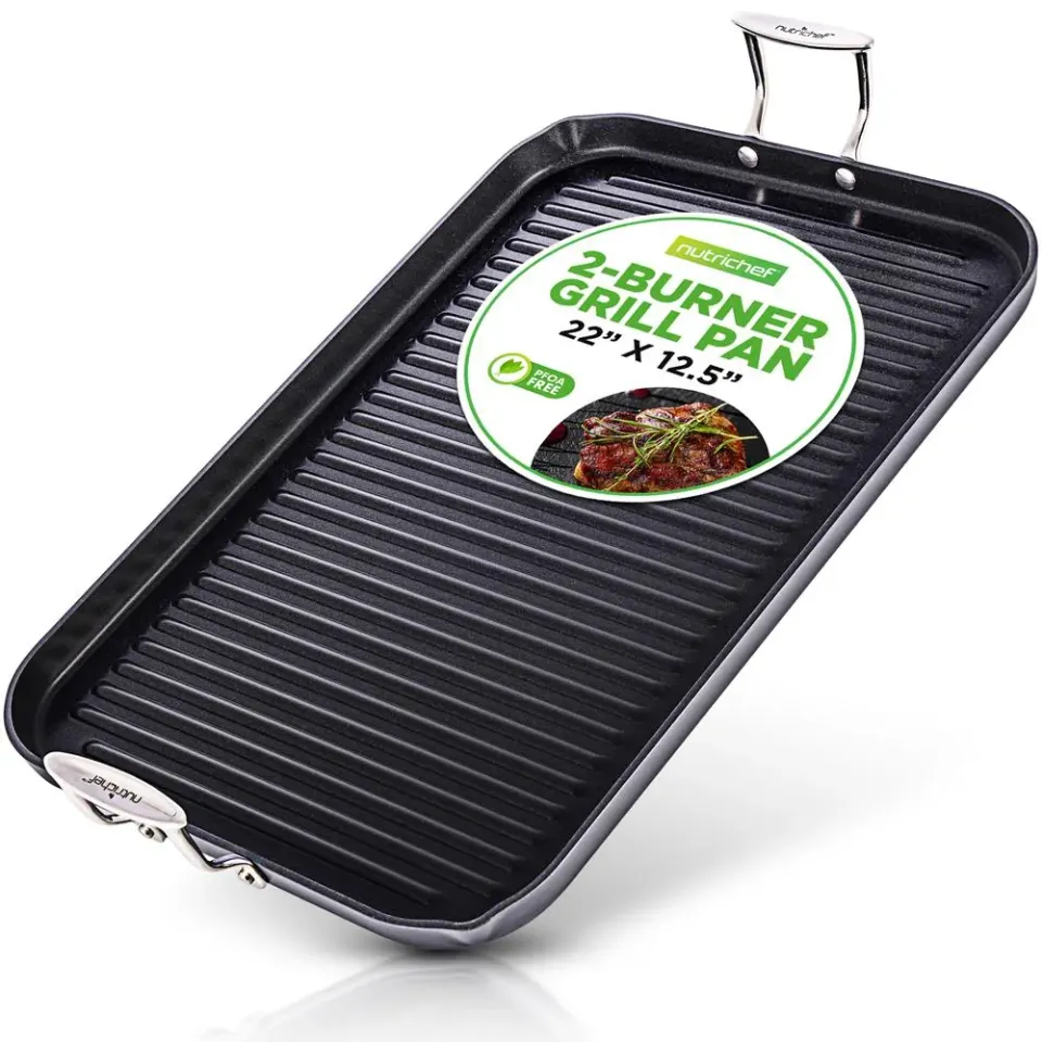 Nutrichef NCGRP59 poêle grill antiadhésive double brûleur