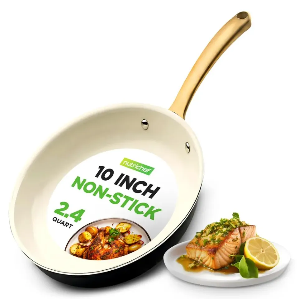 Nutrichef NCHG10 Poêle 25 cm Céramique Antiadhésive Doré