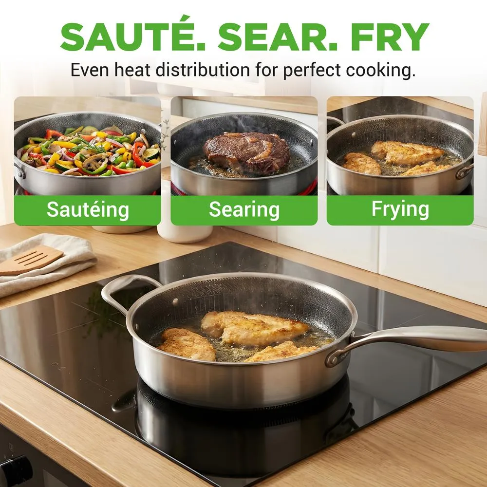 Nutrichef Sauteuse inox antiadhésive 3,2 L avec couvercle