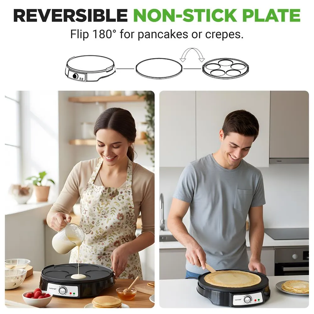 Nutrichef Crêpière Électrique 30 cm Plaque Alu 1000 W Réversible