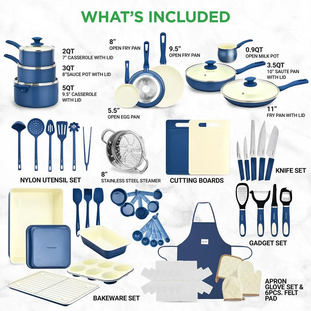 Nutrichef Batterie Cuisine 54 Pièces Céramique Bleu Gris