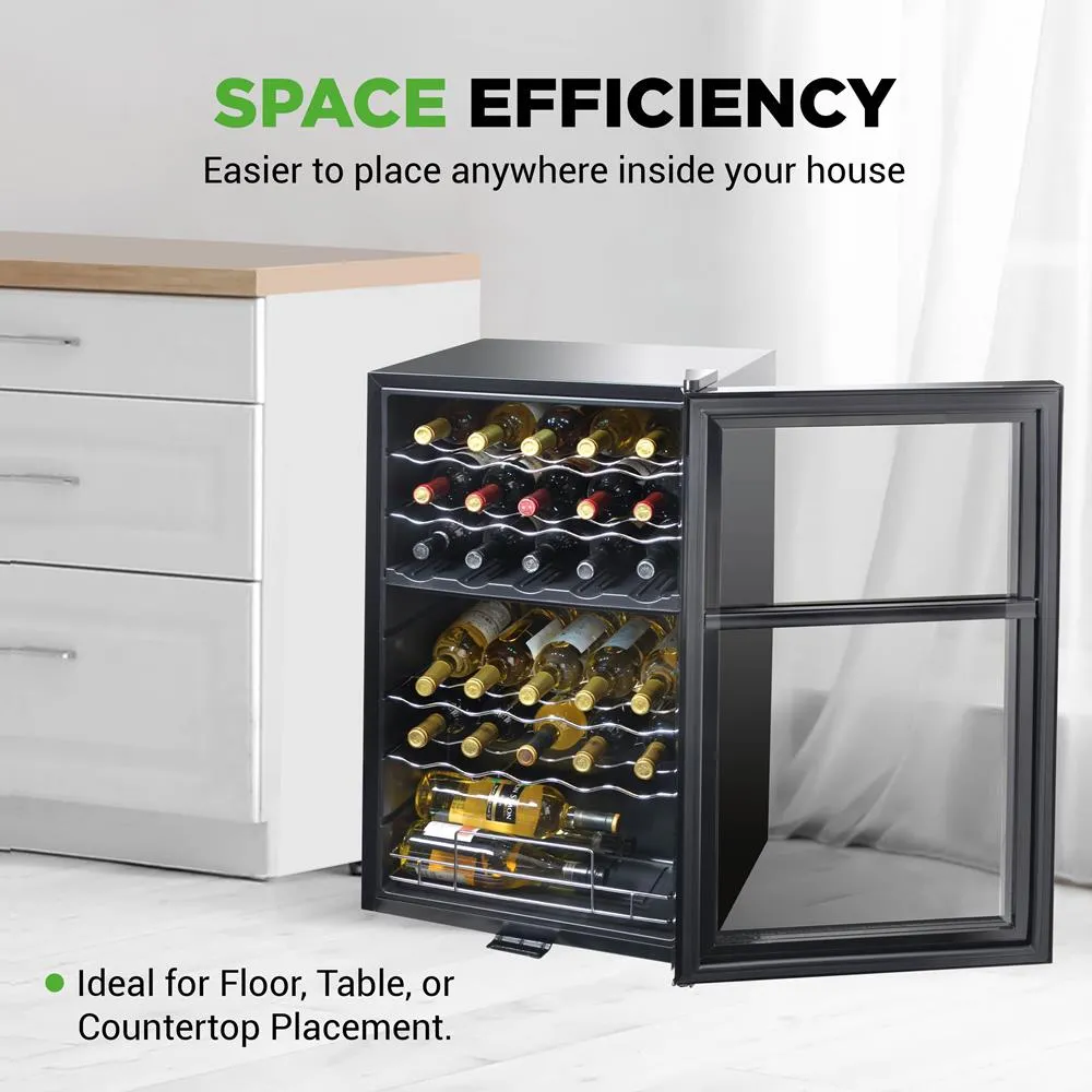 Nutrichef Cave à Vin 33 Bouteilles Double Zone Inox Réfrigérée